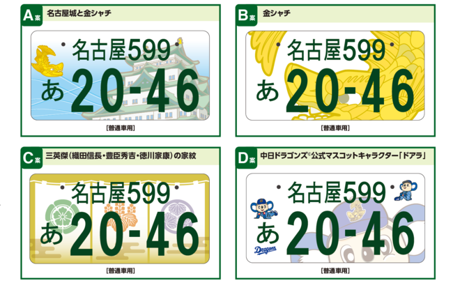 図柄ナンバープレートデザイン案の全4種